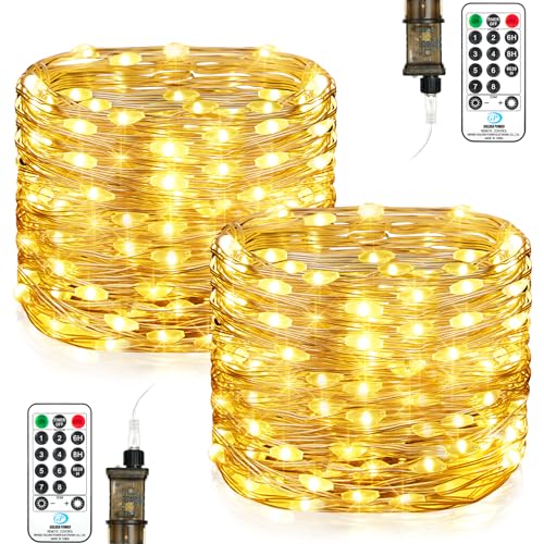 Lichterkette Innen mit Stecker, 2 Stück 15M 150LEDs Lichterkette Außen mit Timer Fernbedienung, 8 Modi Lichterketten, Fairy Lights für Innen Außen Weihnachten Halloween Hochzeit Warmweiß von Vacoulery