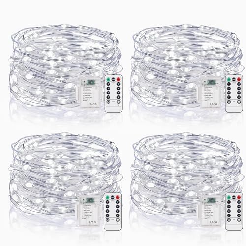 Vacoulery Lichterketten Batterie Timer [4 Pack], 5M 50 LED Lichterkette Batterie Wasserdichte Lichterketten 8 Programm für Zimmer Weihnachten Halloween Hochzeit Deko von Vacoulery