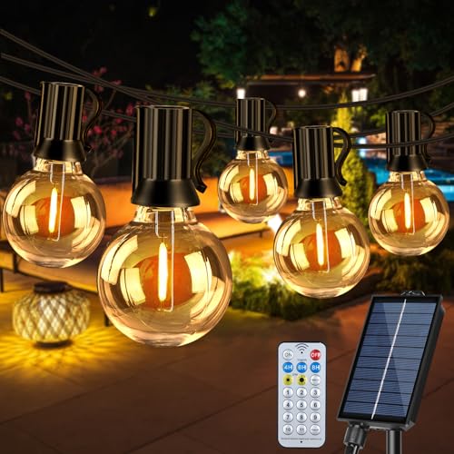 17M Solar Lichterkette Außen mit 25+2 Warmweiße G40 LED Glühbirnen, USB/Solar-Lademethode, Lichterkette Außen Solar, IP44 Wasserdicht 11 Modi Lichterketten für Garten, Terrasse, Balkon, Hochzeit von Vacoulery