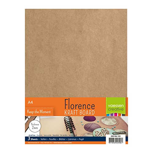 Florence Pappe zum Basteln - A4-2 mm Dicker Kraft Board- 3 Stück Bastelkarton - Kraft Braun - zum Buchbinden, Scrapbooking und Journaling von Vaessen Creative