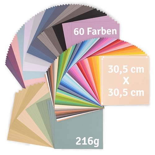 Florence Tonkarton - Bastelkarton 30,5 x 30,5 cm - Bastelpapier Set Regenbogen, Winter, Erd-Töne - 3 Farben - Scrapbook Papier für Karten Basteln, Stanzen und Papierbasteleien - Glatt und Textur von Vaessen Creative