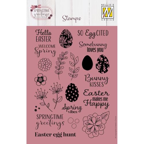 Nellie's Choice Silikonstempel Ostern Frühling Texte und Designs - 22 von A6 Transparenter Stempel - Ideal für Karten Basteln, Umschläge und Scrapbooking - Kompatibel mit Stempelhilfe + Stempelblock von Vaessen Creative