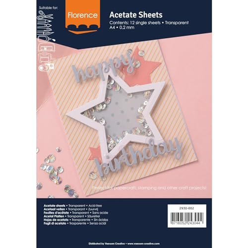 Vaessen Creative Florence Acetat Platten - A4 Kraftpapier - Transparent - 10 Stück - für Scrapbook, Karten und Basteln - Hitzebeständig von Vaessen Creative