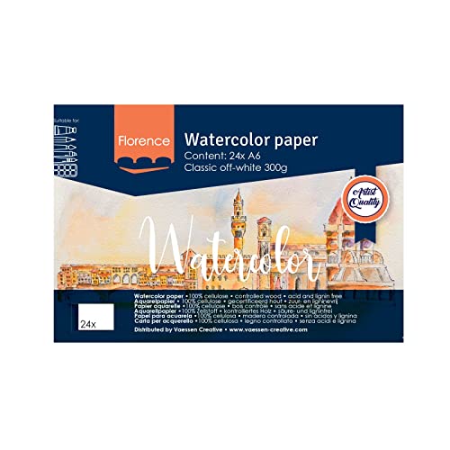 Florence Aquarellpapier Feine Textur - Zeichenblock für Aquarellfarben A6 - Beige - Malblock für Wasserfarben - Künstlerbedarf und Scrabooking - 300 gsm von Vaessen Creative