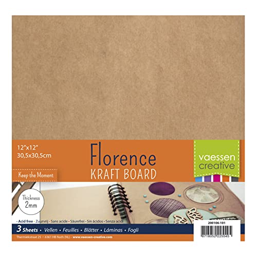 Florence Pappe zum Basteln - 30,5 x 30,5 cm - 2 mm Dicker Kraft Board- 3 Stück Bastelkarton - Kraft Braun - zum Buchbinden, Scrapbooking und Journaling, Kraftbraun von Vaessen Creative