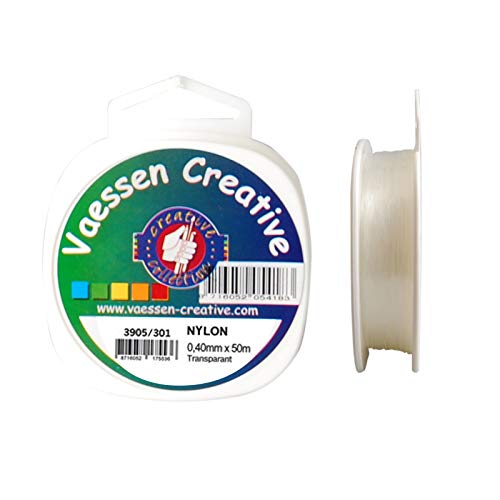 Vaessen Creative Nylonfaden, Transparent, 0,4 mm x 50 m Spule, Reißfeste Nylonschnur, Nylonband, Perlonfaden, Angelschnur zum Basteln, Nähen, Einfädeln von Perlen und Aufhängen von Dekoartikeln von Vaessen Creative