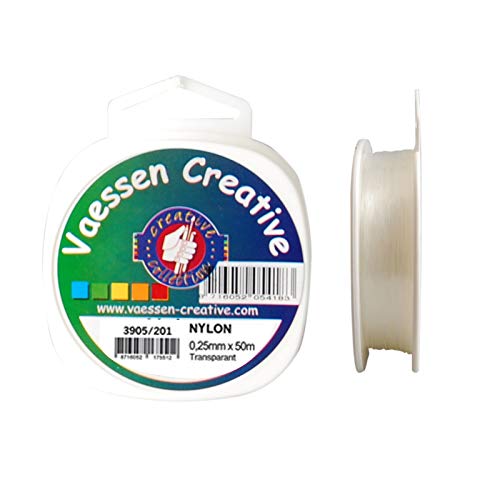 Vaessen Creative Nylonfaden, Transparent, 0,25 mm x 50 m Spule, Reißfeste Nylonschnur, Nylonband, Perlonfaden, Angelschnur zum Basteln, Nähen, Einfädeln von Perlen und Aufhängen von Dekoartikeln von Vaessen Creative