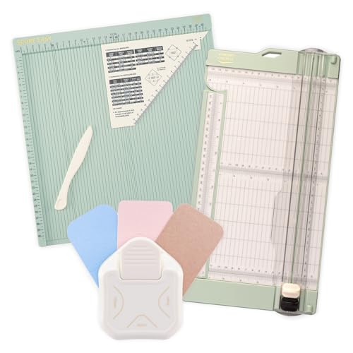 Vaessen Creative Papierschneider 15,2 x 30,5 cm – Falzbrett Score Easy 30,5 x 30,5 cm – 3-in-1 Eckenstanzer 4, 7, 10 mm - Karten Basteln, Scrapbooking – Inklusive Falzbein und Dreieck-Lineal von Vaessen Creative