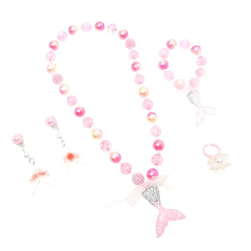 Vaguelly 1 Satz Halskette für Kinder Perlenschmuck Ohrringe Regenbogen-Anhänger-Halskette Perlenarmband Kinder kindergeschenke Meerjungfrau Armband Halsanhänger Plastik Rosa von Vaguelly