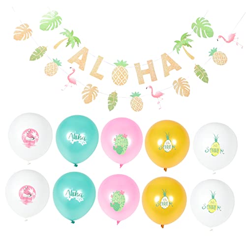 Vaguelly 1 Satz Hawaiianische Verzierung Blumen-kit Flaggenbanner Blumendekoration Bedruckte Luftballons Partyballons -banner Hawaiianische Girlande Blumenballons Kaktusballon Papier von Vaguelly