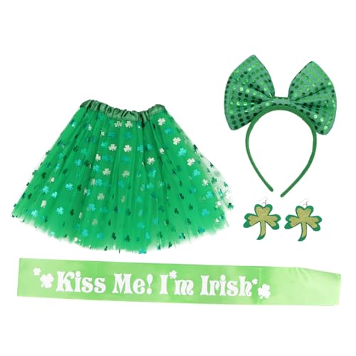 Vaguelly 1 Satz Irisches Vierteiliges Set Patricks-day-rock Festival-schultergurt Feier-requisite Kopfschmuck Zum St. Patricks Day Festtagsartikel Patricks Day Foto-requisite Gittergewebe von Vaguelly