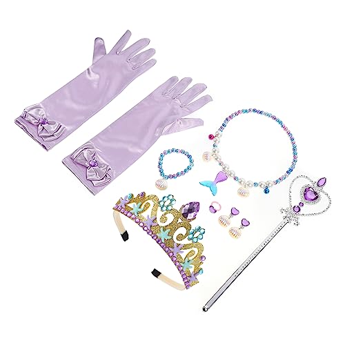 Vaguelly 1 Set Meerjungfrau Dekoration Mädchen Accessoires Prinzessin Perlenkette Meerjungfrau Handschuhe Meerjungfrau Krone Schmuck Armbänder Meerjungfrau Ring Armband Mädchen Ring von Vaguelly