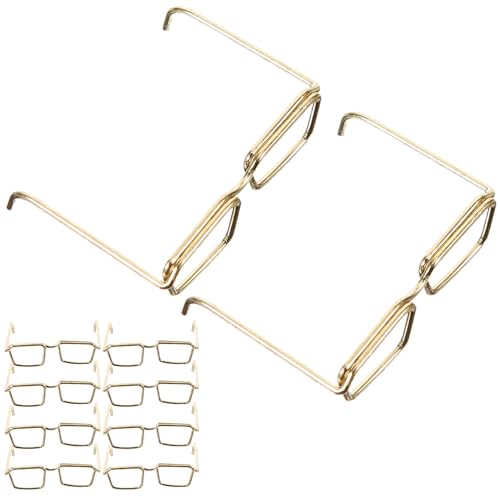 Vaguelly 10 STK Brillengestell Puppenkleidung Schnapsgläser Brille Ohne Linse Für Puppenverkleidung Brille Zum Anziehen Der Puppe Puppenbrille Ohne Linse Golden Stahl von Vaguelly