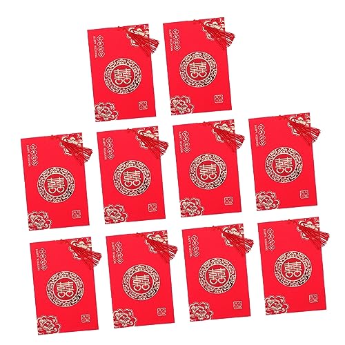 Vaguelly 10 Stück Hochzeitseinladung Gäste Romantisch Braut- die chinesen wedding card hochzeitsgeschenk briefumschläge Einladungskarten Einladungskarte aus Papier Quasten aus Nylonseil rot von Vaguelly