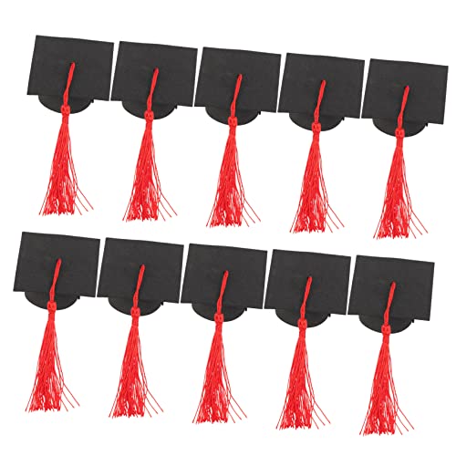 Vaguelly 10St Mini-Junggesellenhut Abschlusskappen Mini Geburtstagstorte Topper 70 abschlussfeier graduation cap absolventenhut pappbecher Abschlusskappen-Dekore Kuchendekor Polyester rot von Vaguelly