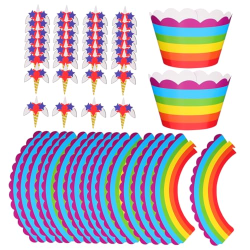 Vaguelly 120St Kucheneinsatz reiseset partydekoration party decoration Cupcake-Picks Cupcake-Förmchen aus Goldfolie rote Muffinförmchen Dessert-Topper Kuchenpicks Randdekore Papier Colorful von Vaguelly