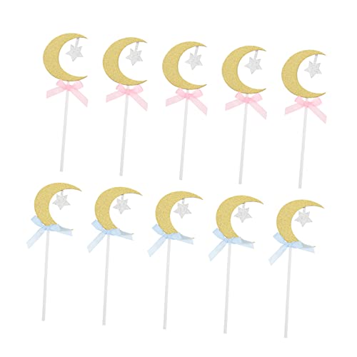 Vaguelly 20st Mondkucheneinsatz Mond Und Stern Mondkuchen Topper Star-food-picks Sterndekor Tortenaufsatz Für Die Babyparty Mond-cupcake-topper Glitzer-cupcake-topper Mondform Papier von Vaguelly