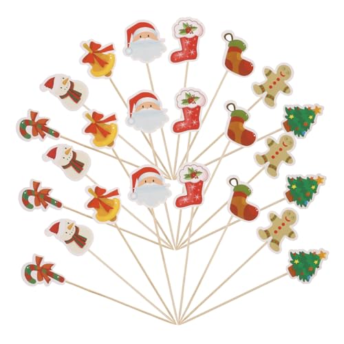 Vaguelly 24 Stück Weihnachtsgeschirr Kuchendekorationen Weihnachtsgeschirr Weihnachtsschmuck Geburtstagskuchenaufsatz Snack Sticks Weihnachtsdekorationen Krippen Ornamente von Vaguelly