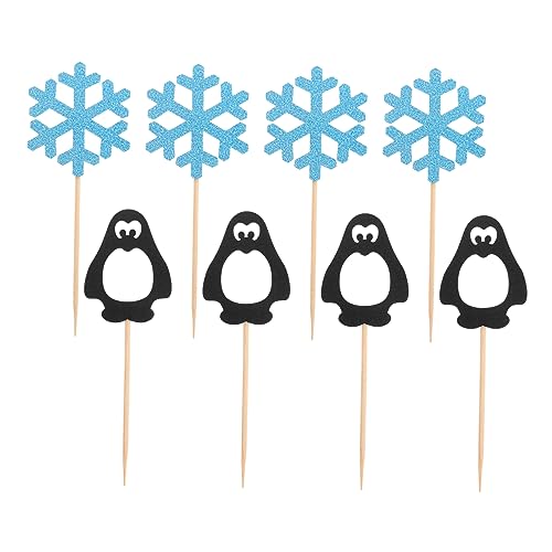 Vaguelly 24st Pinguin-schneeflocke-anordnung Kucheneinsatz Picks Weihnachts-cupcaketopper Kuchen Topper Cupcake-topper Vogelkuchen-fotograf Weihnachtsbaum Cupcake Topper Obstkuchen Hölzern von Vaguelly