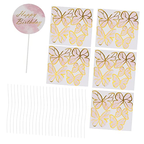 Vaguelly 26st Kucheneinsatz Stylischer Torteneinsatz Geburtstagskuchen-banner Schmetterlinge Kuchenverzierung Alles Zum Geburtstag-banner Cupcake-einsatz Dessertdekoration Papier Rosa von Vaguelly