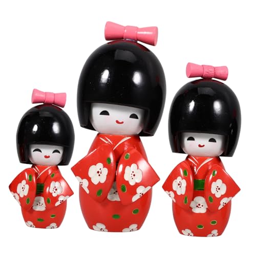 Vaguelly 3St Kimono Puppen Puppe orientalische Maiko-Puppe asiatische Skulptur holzspielzeug holzpuppe Kimono-Puppe für den Innenbereich Puppenmodell für kleine ädchen hölzern rot von Vaguelly