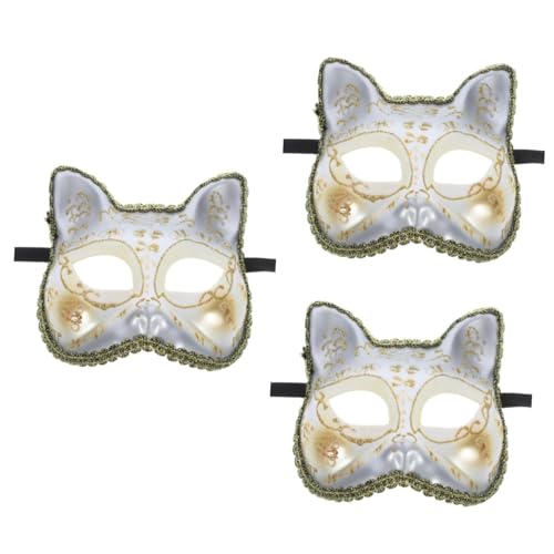 Vaguelly 3st Maske Halloween Katzenkopf Cosplay Dekorativ Partygeschenk Partyzubehör Plastik Weiß von Vaguelly