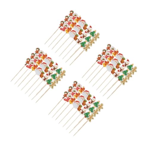 Vaguelly 4 Sätze Weihnachtsgeschirr Dekorative Spieße Cupcake-topper-sticks Dekorativer Holzspieß Obstpflücker Aus Holz Kreative Snacksticks Snack-sticks Fruchtstäbchen Papier 24 Stück * 4 von Vaguelly