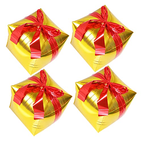 Vaguelly 4 Stück Geschenkbox Ballon aufblasbarer weihnachtsballon Partyballons weihnachts luftballons weihnachtsballons ballonie würfel ballons dekor Luftballons aus Aluminiumfolie Golden von Vaguelly