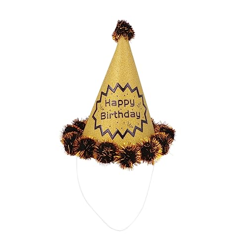 Vaguelly 4 Stück Pompon-partyhut Für Kinder Geburtstag Kuchenkegelhüte Kegelhut Zum Geburtstag Dreieckige Geburtstagshüte Geburtstag Papierhüte Kinderhüte Bronzieren Geburtstagshut von Vaguelly