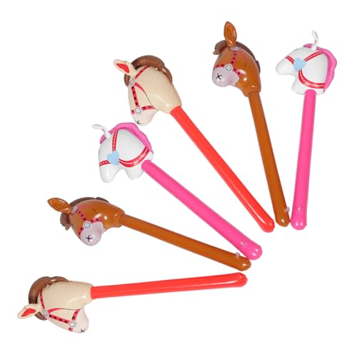 Vaguelly 6 Teiliges Set Aufblasbarer Pferdekopf Stick Aufblasbarer Pferdekopf Kostüm Stick Aufblasbarer Jubel Stick Reitstock Cowgirl Pferdekopf Stick Ballon Aufblasbarer Pferdekopf von Vaguelly