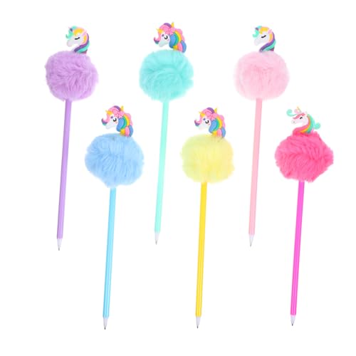 Vaguelly 6st Kugelschreiber Flauschiger Stift Stifte Für Notizen Tier-pom-pom-Stift Stifte Für Mädchen Bunte Stifte Flauschiger Einhorn-Stift Tintenstifte Schreiben Geformte Stifte Abs von Vaguelly