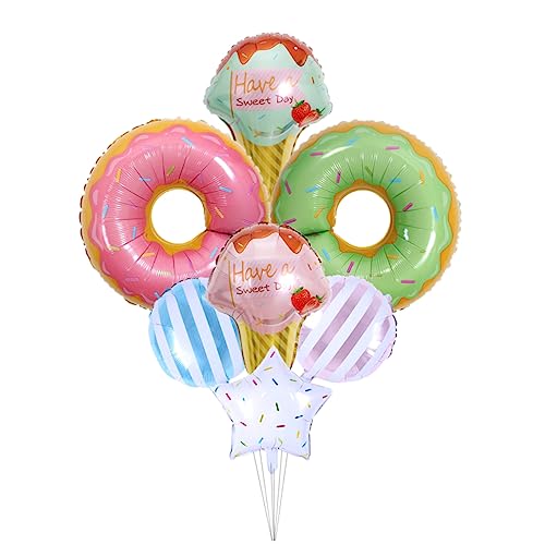 Vaguelly 7 Teiliges Set Aus Aluminiumfolie Luftballons Donut Und Eiscreme Formen Partydekoration Für Geburtstagsfeiern Pink Donut Donut Pink Eiscreme Eiscreme von Vaguelly