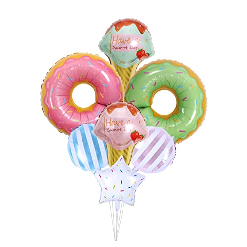 Vaguelly 7 Teiliges Set Folienballons Für Partydekoration Donut Eiscreme Und Fruchtstern Formen Pink Und Perfekt Für Kindergeburtstage Und Sommerpartys von Vaguelly