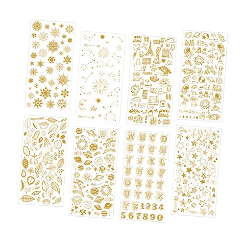 Vaguelly 8 Blätter Aufkleber mit Goldprägung Scrapbooking Sticker Scrapbook Stickers Bastelaufkleber Scrapbooking-Aufkleber kreative tagebuchaufkleber dekorative Aufkleber Golden von Vaguelly