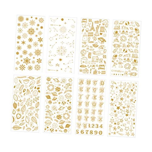 Vaguelly 8 Blätter dekorative Aufkleber Geschenkaufkleber Selbstklebende Aufkleber Scrapbooking Sticker Scrapbook Stickers kreative tagebuchaufkleber Aufkleber mit Goldprägung Golden von Vaguelly