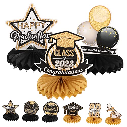 Vaguelly 9st Abschluss-waben-Ornament Dekorationen Glückwunsch Grad Party Schreibtischaufsatz Graduierung Wabendekor Grad Wabe Abschluss Tischdekoration Grad Partyszenenschmuck Papier Black von Vaguelly