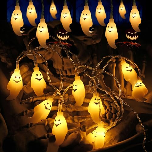 2 Stück Halloween Lichterkette: 3M 20 LED Batteriebetriebene Halloween Geister Licht, Halloween LED Ghost Licht, Geister Lichterkette für Indoor Outdoor Halloween Party deko, Zimmer, Gärten von Vaileal