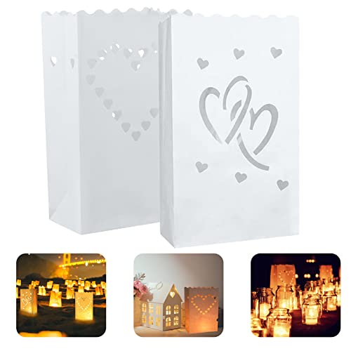 20 Stk Lichttüten - Weiße Papier Lichttüten, Candle Bags Wiederverwendbar, Birthday Party Lichtertüten,Teelichter Kerzen Lichtertüten, Kerzentüten für Dekor Geburtstag Halloween Straßenfest Hochzeit von Vaileal