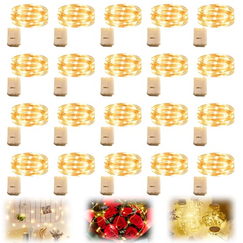 20 Stück Lichterkette Batterie, 2M x 20 LED Warmweiß Lichterkette Batterie, Wasserdicht Drahtlichterkette, Mini Lichterkette mit Batterie für Party, Schlafzimmer, Halloween, Hochzeit, Weihnachten von Vaileal