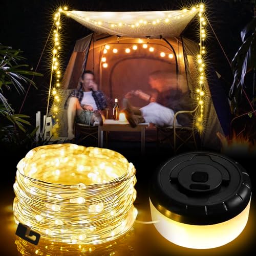 Camping Lichterkette Aufrollbar, 20m LED Lichterkette, Wasserdichte Ausziehbare Lichterkette, Tragbare Camping Lichterkette, Außen Campingleuchte USB mit Haken, Außenlichterketten für Camping Außen von Vaileal