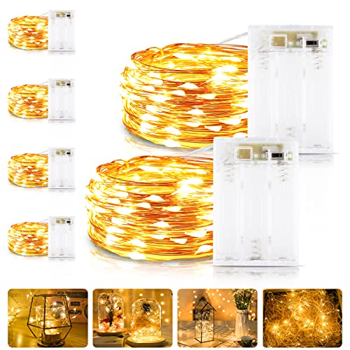 Lichterkette Batterie 6er-Pack 3M 30 LEDs Lichterkette mit Batterie und Timer - Lichterkette innen Micro LED Lichterkette für Zimmer, Party, Garten, Weihnachten, Halloween, Hochzeit, Deko(Warmweiß) von Vaileal