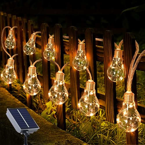 Solar Lichterkette Außen, 3.5M 10er LED Aussen Solar Glühbirnen Lichterkette, 8 Modi Wasserdicht IP65 Solarbetriebene Lichterkette, Warmweiß Garten Lichterkette Beleuchtung für Party Garten Hof Balkon von Vaileal