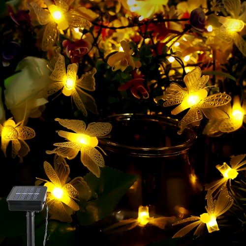 Vaileal 20 LED Solar Lichterkette Schmetterling: 5 Meters Schmetterlings Lichterketten, Solar Gartenleuchten Warmweiß Solarlampen Schmetterlings Feenlichter für Außen Deko Garten Balkon Deko von Vaileal