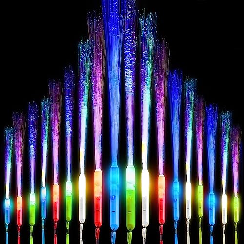 Vaileal 18 Stück Leuchtstäbe, LED Leuchtstab Glasfaser 3 Modi Bunt blinkende Leuchtstab Kinder LED-Leuchtstäbe Leuchtstäbe Bunte Glasfaser Leuchtstab für Kinder Weihnachten, Party, Konzert, Hochzeit von Vaileal