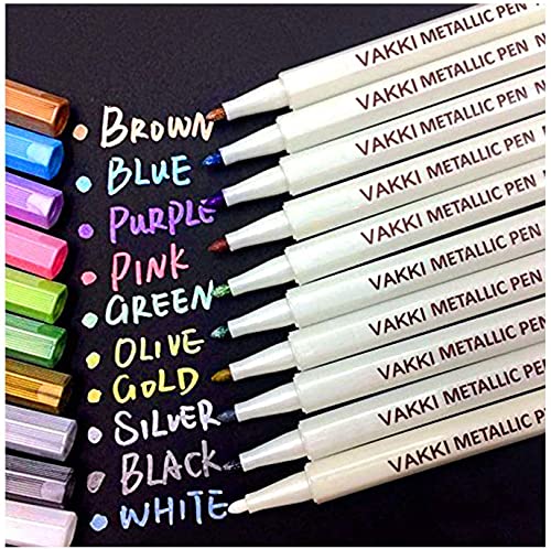 Vakki Metallic Marker Pens, 10 Farben metallic stifte für Fotoalbum zum Selbstgestalten, Gästebuch Hochzeit, Scrapbook Zubehör, Keramik, Weihnachten Halloween Deko Stifte von Vakki