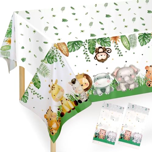 Tischdecke Geburtstag, Safari Dschungel Einweg Tischdecke, 2 Stück Party Tischdecke Wasserdicht, Rechteckig Tischdecke für Geburtstag Party, Hochzeit, Babypartys, Picknick, Weihnachten (137 x 274cm) von Vaktop