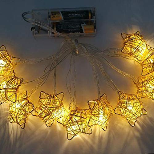 Valentigrl LED Eisen Metall Stern Liebe Herz Weihnachten Fee LED Lichterkette Batteriebetrieben Urlaub Hochzeit Girlande Stern Lichterkette 1,6 Meter 10 Lichter Sterne Batterie von Valentigrl