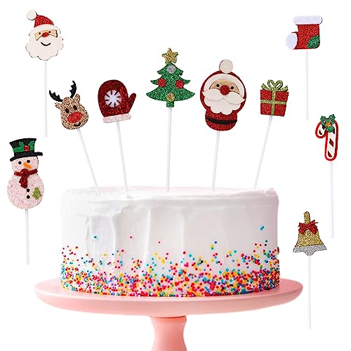 10PCS Weihnachten Party Torten Dekoration Christmas Cupcake Toppers Weihnachtsparty Glitter Tortendeko, Merry Christmas Cake Topper Party Kuchen Dekoration, Santa Weihnachtsbaum von Valicaer