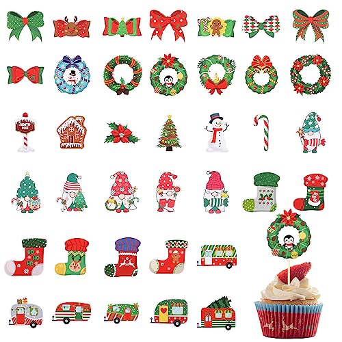 38 Pcs Weihnachts kuchen Topper Weihnachten Kuchen Deko für Weihnachten Party, Weihnachts Cupcake Dekorationen für Weihnachtsfeiern, Cupcake-Topper Weihnachtsfeiertagsbedarf Kuchen Dekorationen von Valicaer