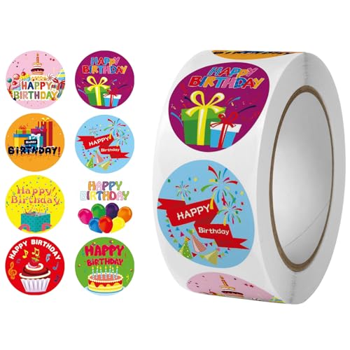 500 Stück Geburtstag Sticker Happy Birthday Sticker für Kinder Runde Selbstklebende Geburtstagsgeschenk-Versiegelungsaufkleber 2.5cm Geburtstag Party Geschenk Dekoration 8 Designs von Valicaer